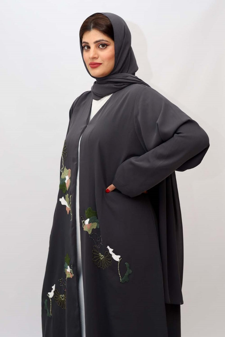 Grey Nida handmade Abaya