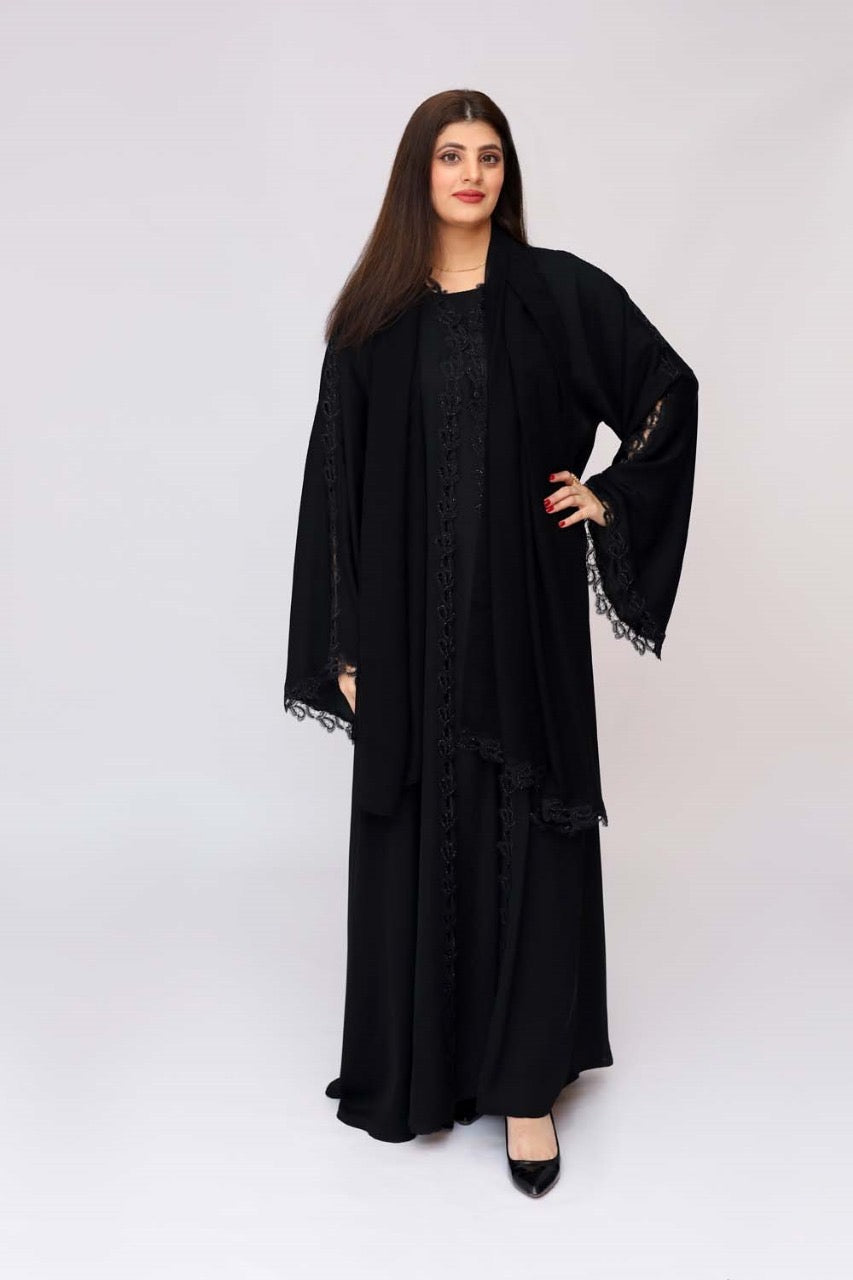 Black beads cutwork abaya