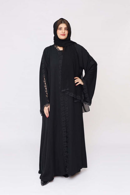 Black beads cutwork abaya