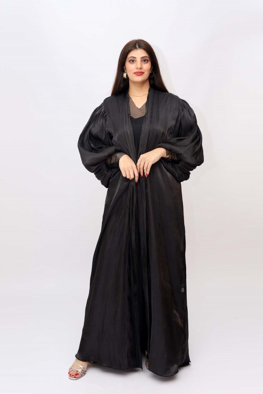 Fancy sleves neck silk abaya