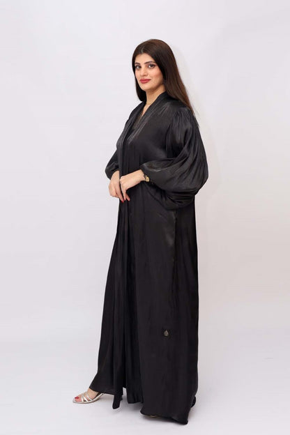 Fancy sleves neck silk abaya