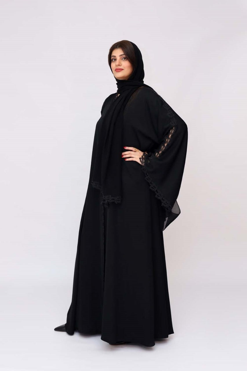 Black beads cutwork abaya